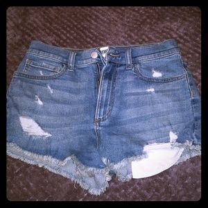 PINK high-waisted denim shorts
